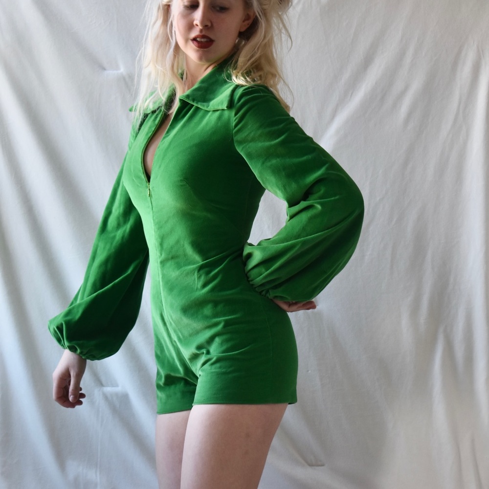 Adorable green velvet romper jumpsuit